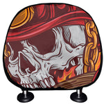 Flaming Firefighter Skull Print Car Headrest Covers