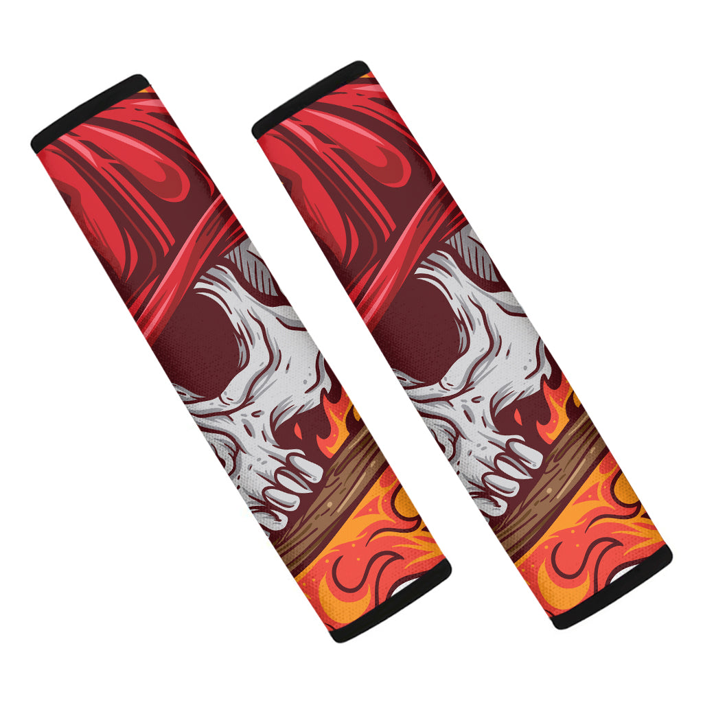 Flaming Firefighter Skull Print Car Seat Belt Covers