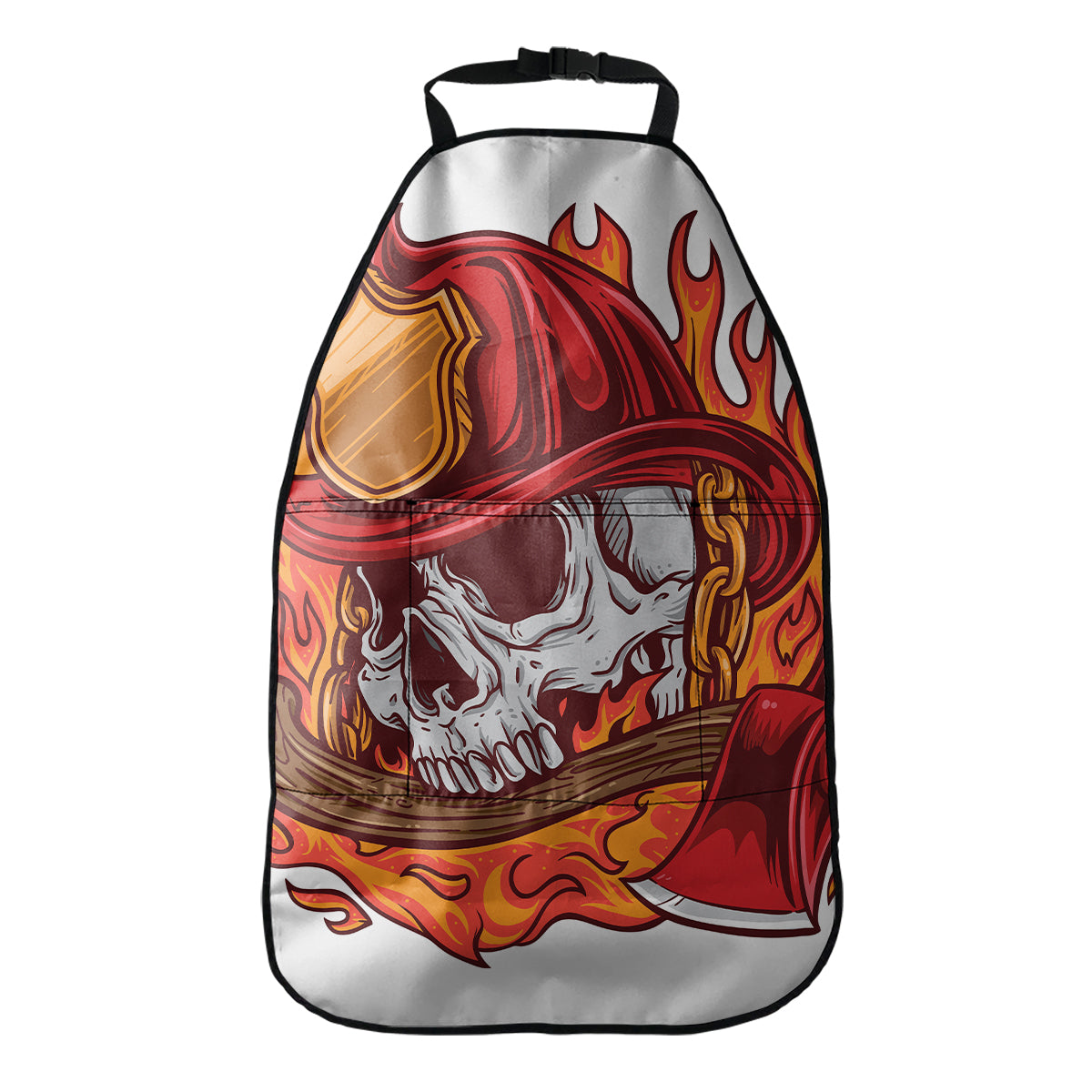 Flaming Firefighter Skull Print Car Seat Organizers