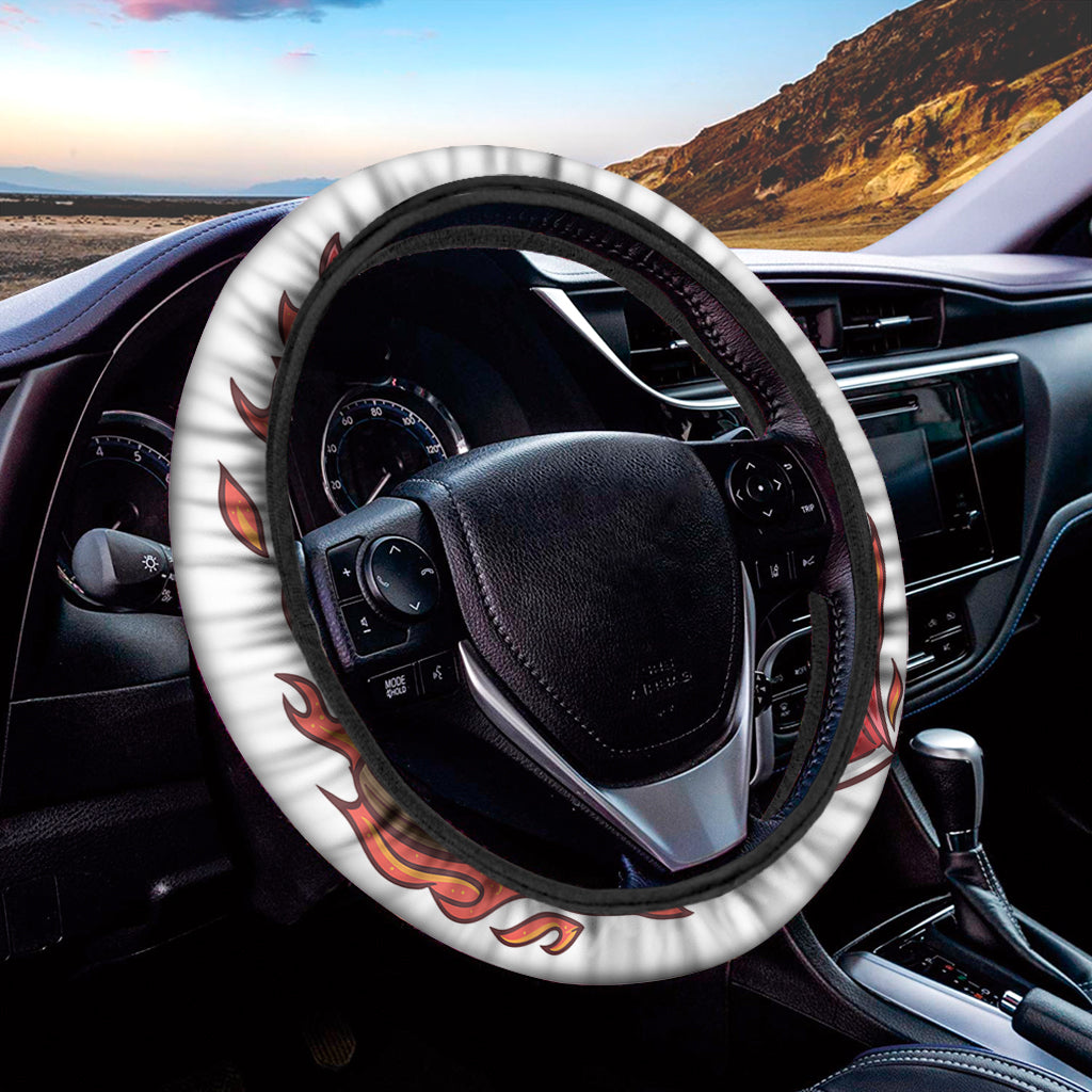Flaming Firefighter Skull Print Car Steering Wheel Cover