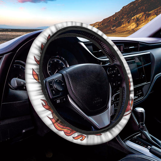 Flaming Firefighter Skull Print Car Steering Wheel Cover