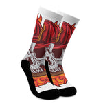 Flaming Firefighter Skull Print Crew Socks
