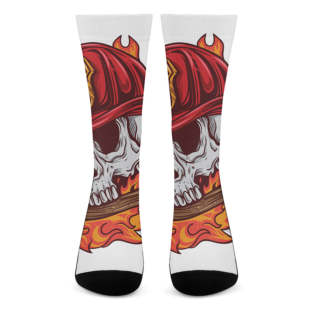 Flaming Firefighter Skull Print Crew Socks