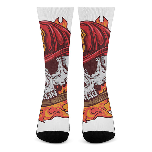 Flaming Firefighter Skull Print Crew Socks