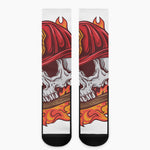 Flaming Firefighter Skull Print Crew Socks