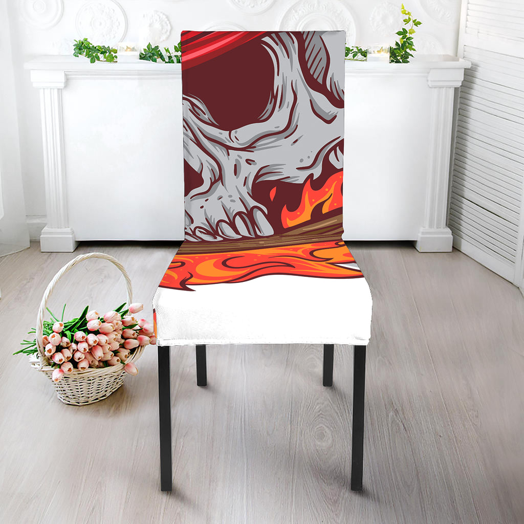 Flaming Firefighter Skull Print Dining Chair Slipcover