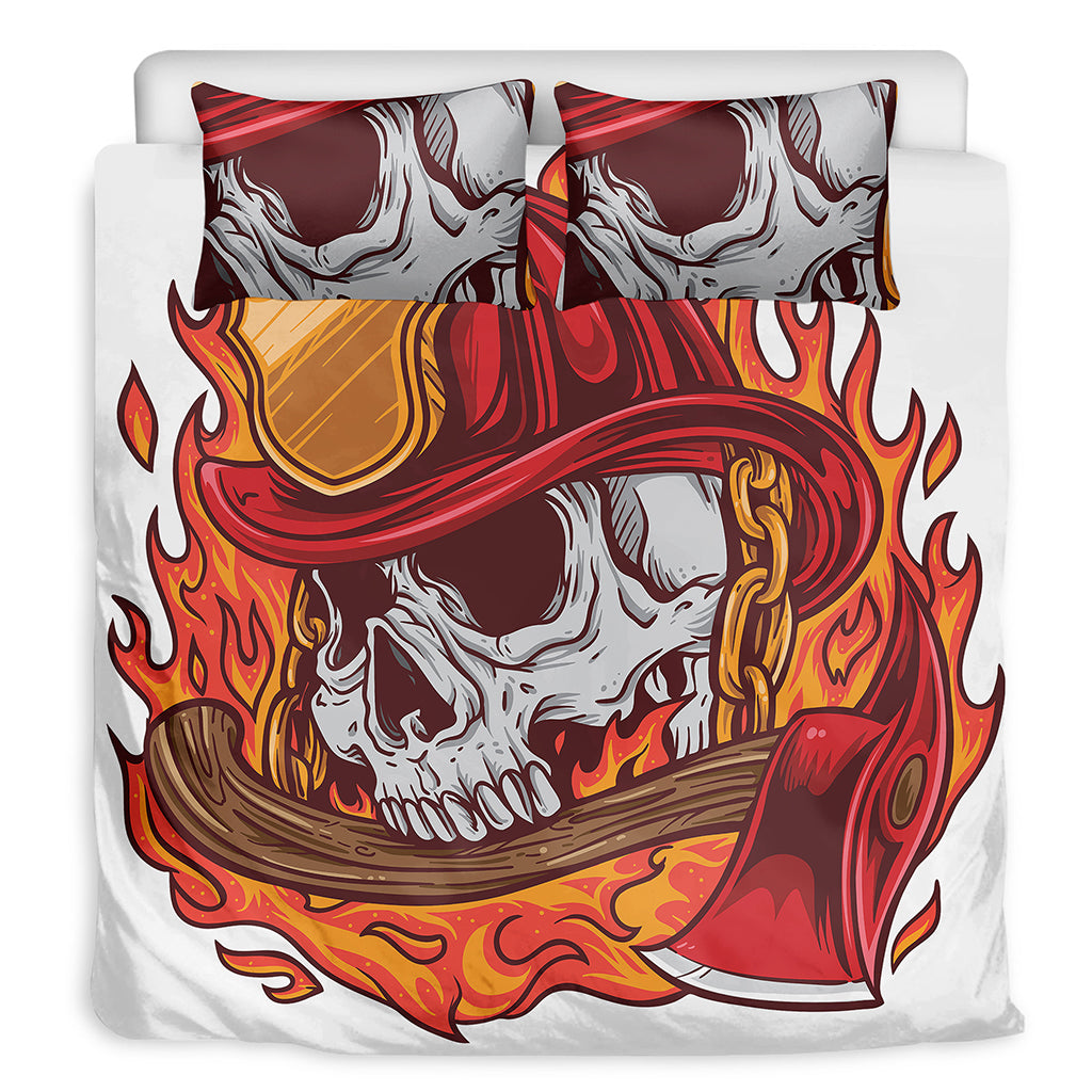 Flaming Firefighter Skull Print Duvet Cover Bedding Set