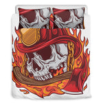 Flaming Firefighter Skull Print Duvet Cover Bedding Set