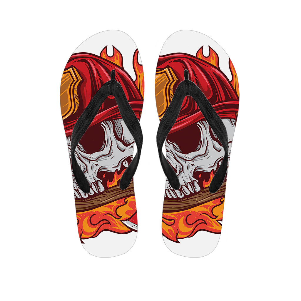 Flaming Firefighter Skull Print Flip Flops