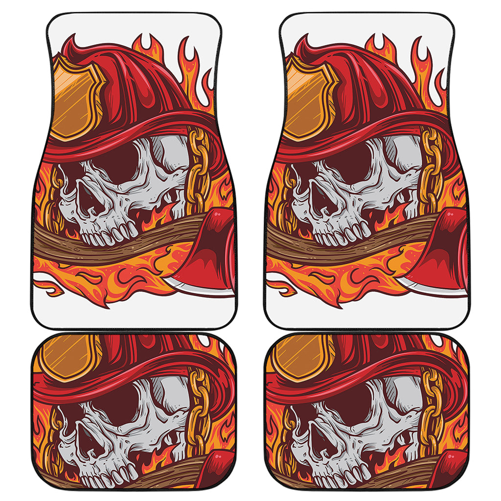 Flaming Firefighter Skull Print Front and Back Car Floor Mats