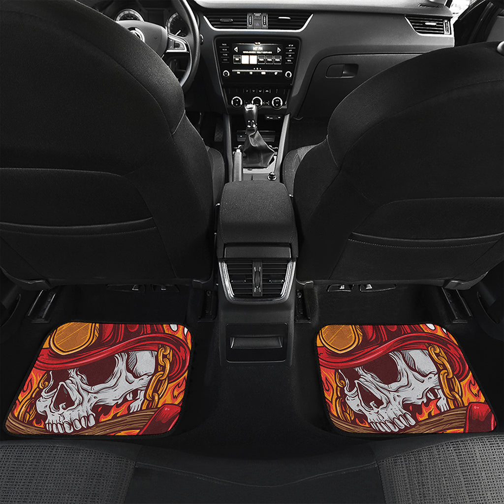 Flaming Firefighter Skull Print Front and Back Car Floor Mats