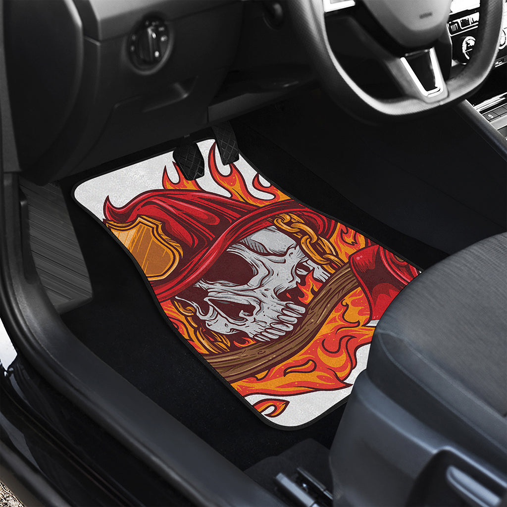 Flaming Firefighter Skull Print Front and Back Car Floor Mats
