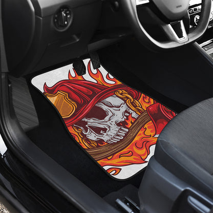 Flaming Firefighter Skull Print Front and Back Car Floor Mats