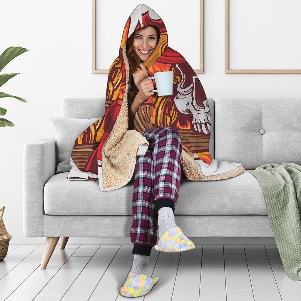 Flaming Firefighter Skull Print Hooded Blanket