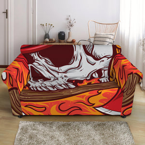 Flaming Firefighter Skull Print Loveseat Slipcover