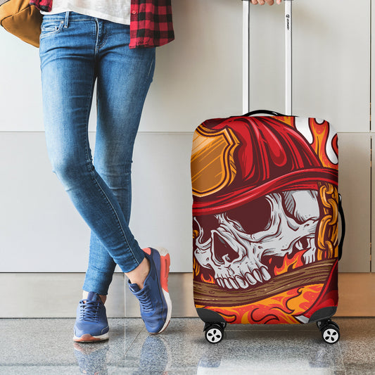 Flaming Firefighter Skull Print Luggage Cover