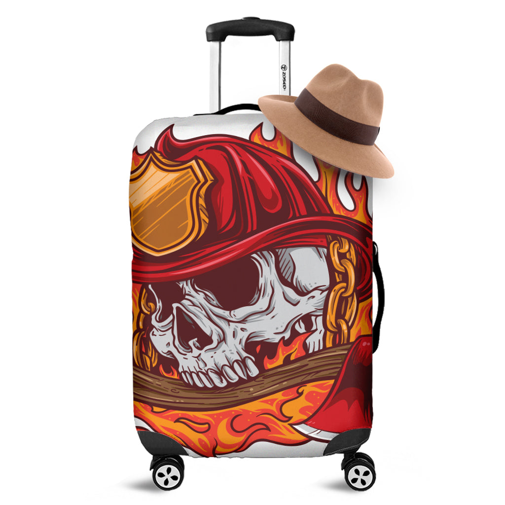 Flaming Firefighter Skull Print Luggage Cover