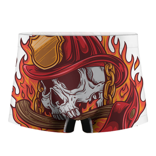 Flaming Firefighter Skull Print Men's Boxer Briefs