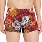 Flaming Firefighter Skull Print Men's Boxer Briefs
