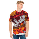 Flaming Firefighter Skull Print Men's T-Shirt