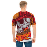 Flaming Firefighter Skull Print Men's T-Shirt