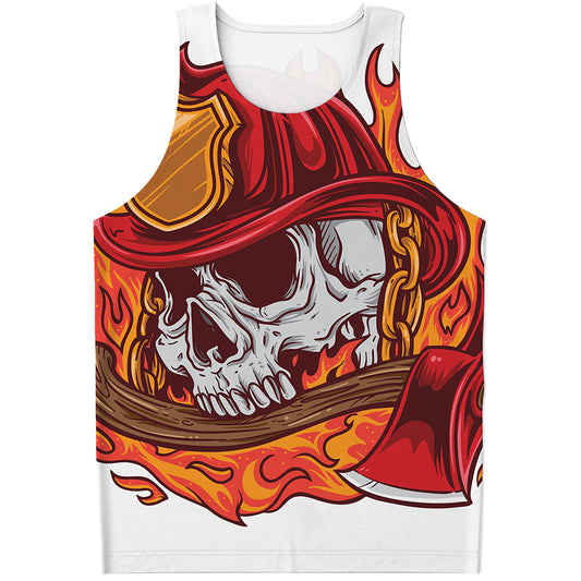 Flaming Firefighter Skull Print Men's Tank Top