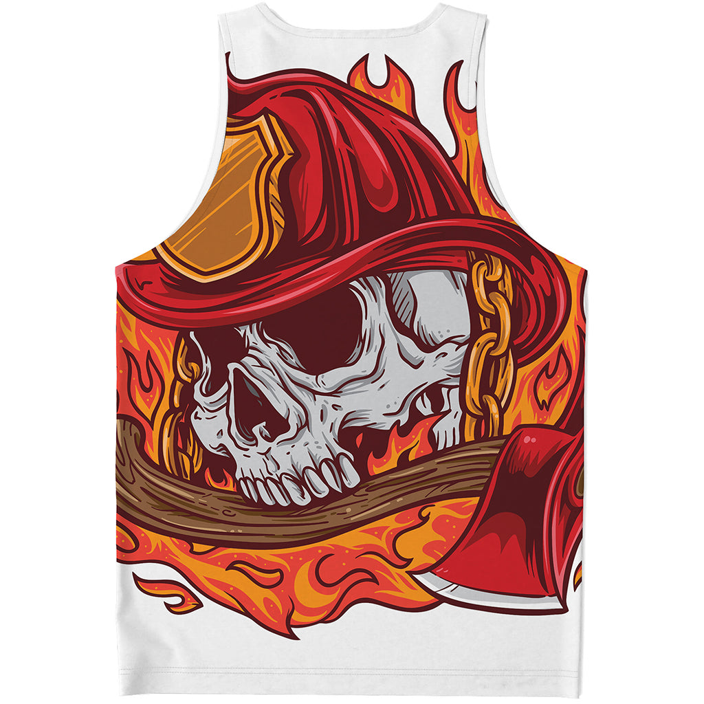Flaming Firefighter Skull Print Men's Tank Top