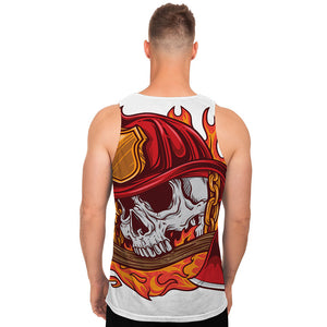 Flaming Firefighter Skull Print Men's Tank Top
