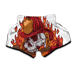 Flaming Firefighter Skull Print Muay Thai Boxing Shorts