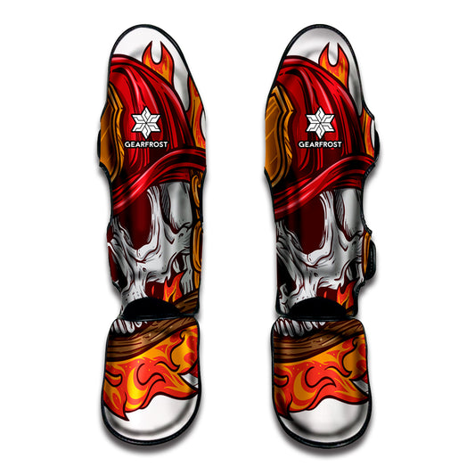 Flaming Firefighter Skull Print Muay Thai Shin Guard