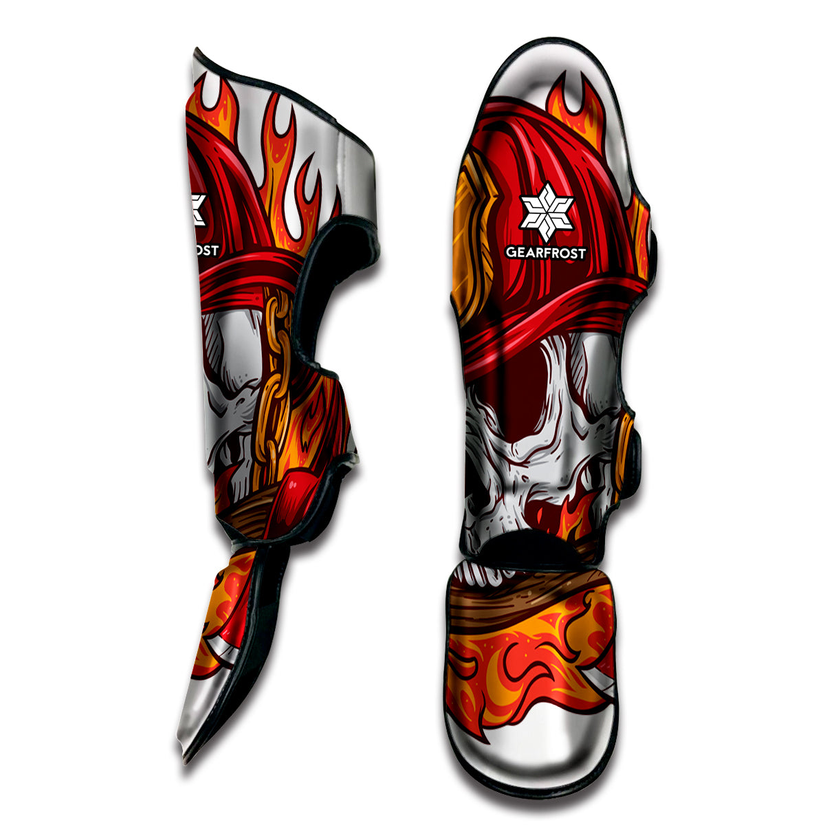 Flaming Firefighter Skull Print Muay Thai Shin Guard