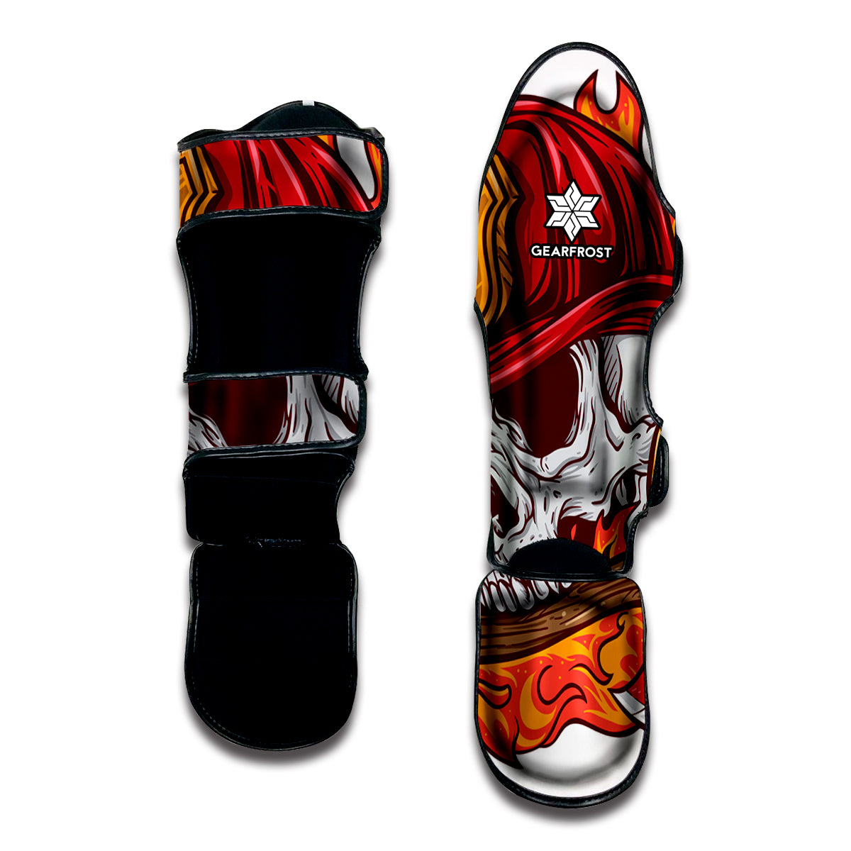 Flaming Firefighter Skull Print Muay Thai Shin Guard