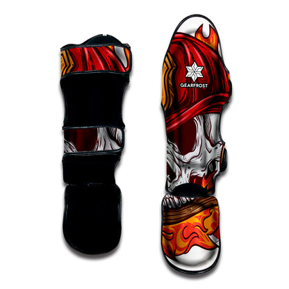 Flaming Firefighter Skull Print Muay Thai Shin Guard