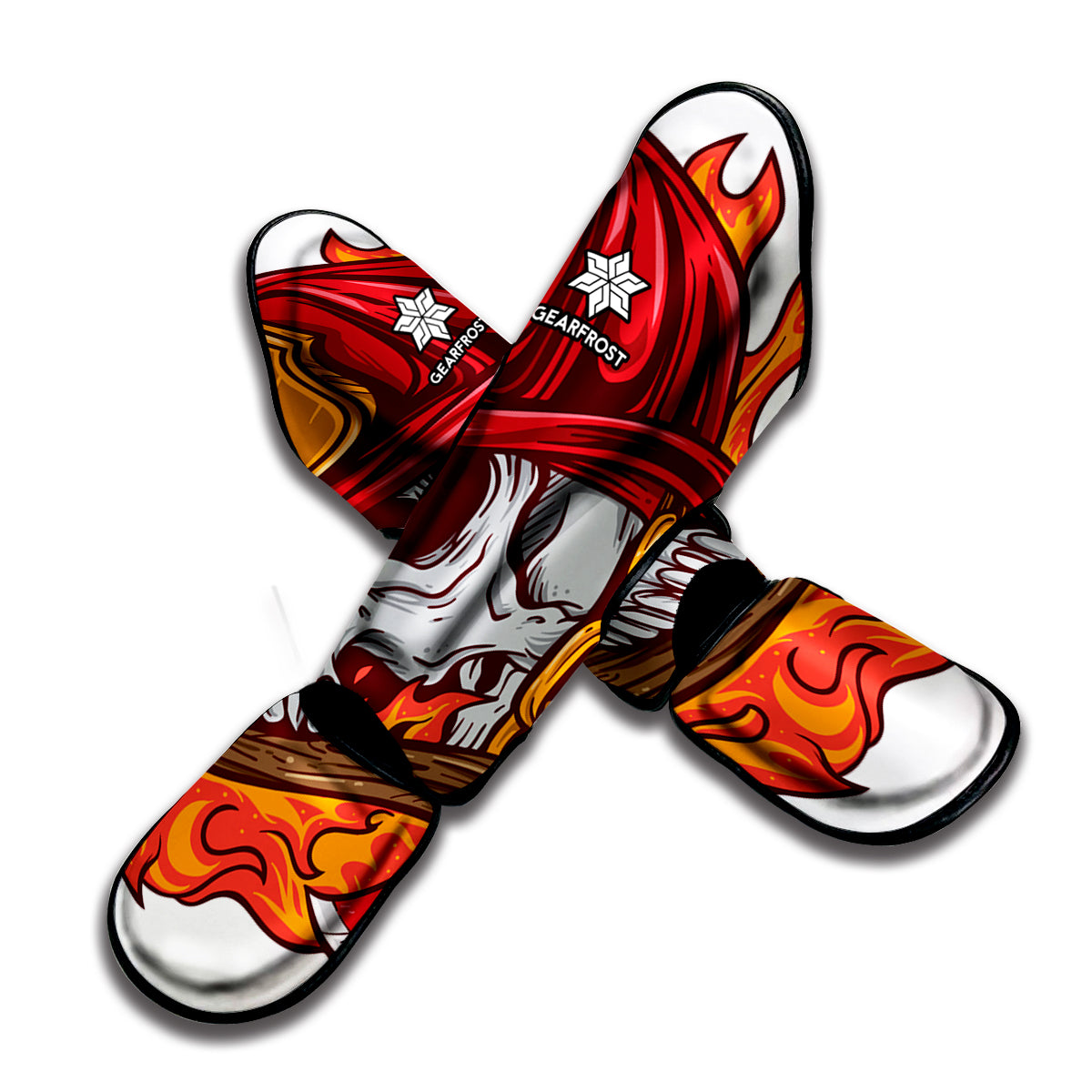 Flaming Firefighter Skull Print Muay Thai Shin Guard
