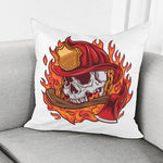 Flaming Firefighter Skull Print Pillow Cover