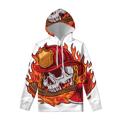 Flaming Firefighter Skull Print Pullover Hoodie