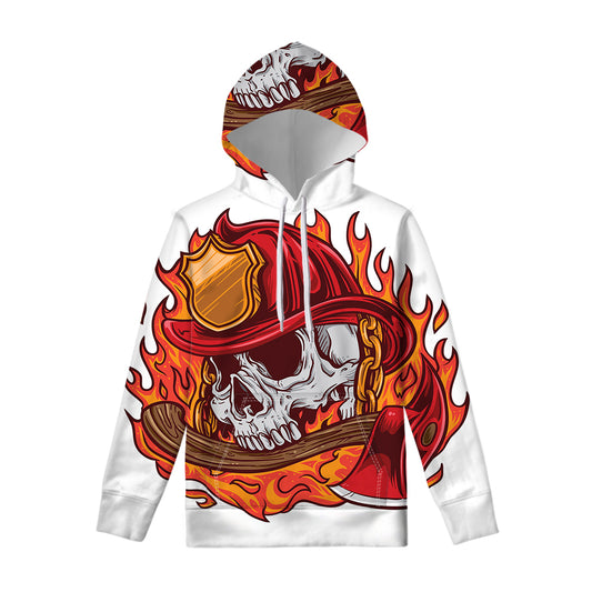 Flaming Firefighter Skull Print Pullover Hoodie