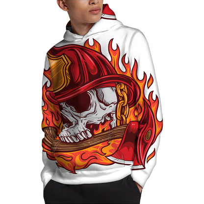 Flaming Firefighter Skull Print Pullover Hoodie