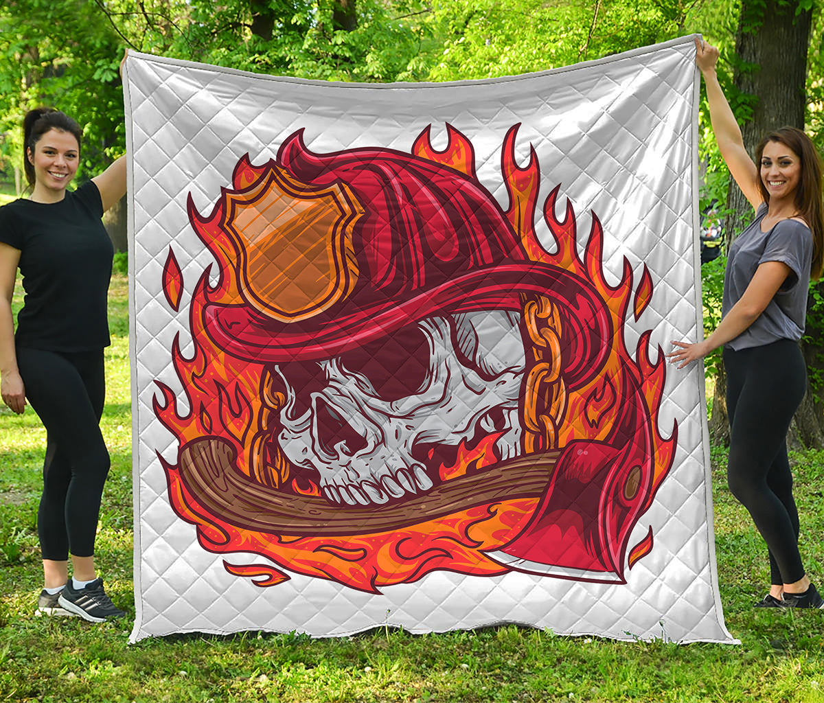 Flaming Firefighter Skull Print Quilt