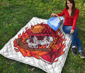 Flaming Firefighter Skull Print Quilt