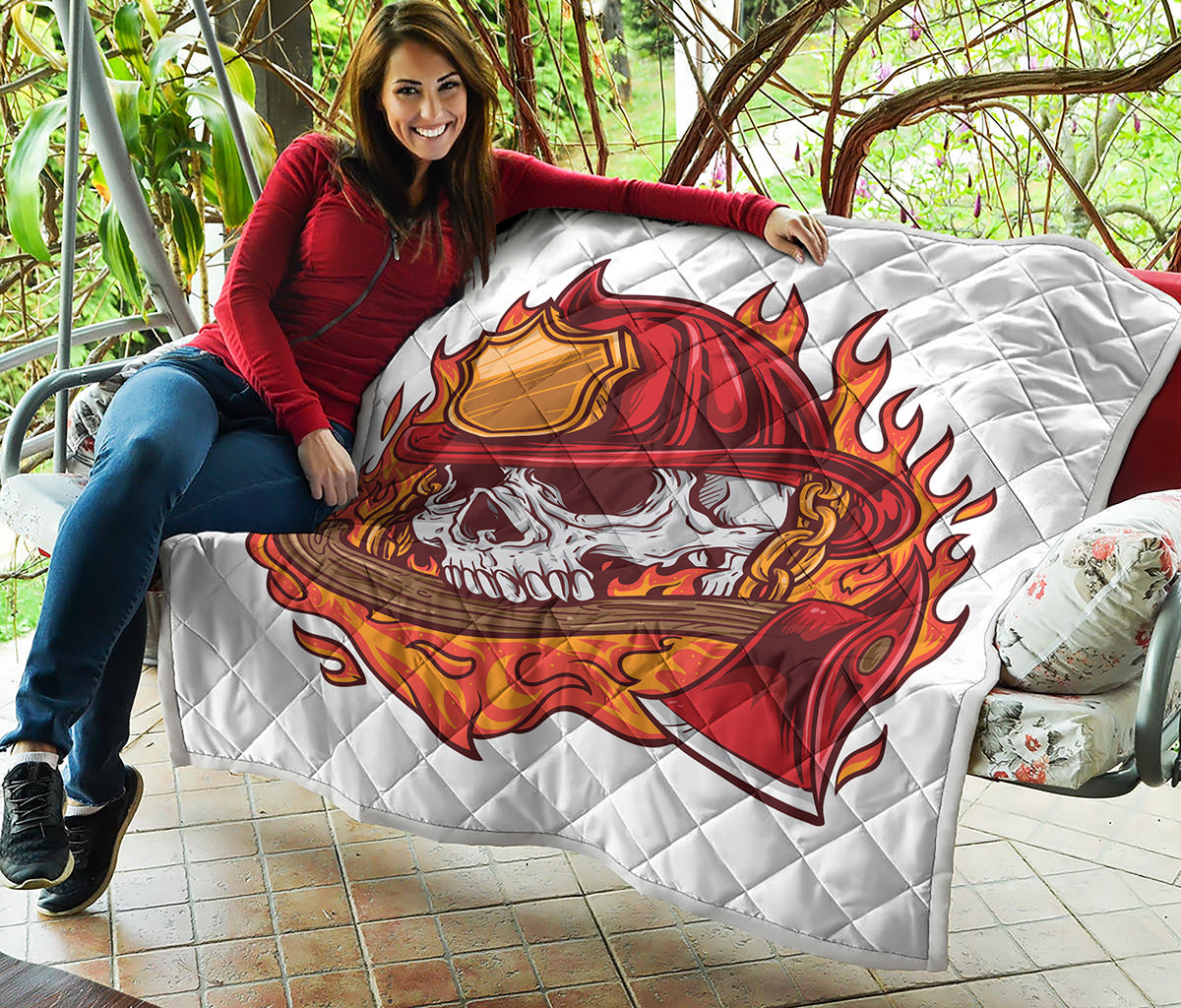 Flaming Firefighter Skull Print Quilt