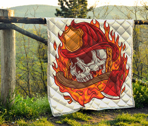 Flaming Firefighter Skull Print Quilt