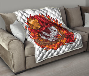 Flaming Firefighter Skull Print Quilt