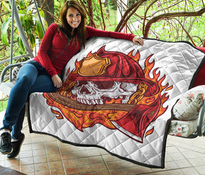 Flaming Firefighter Skull Print Quilt