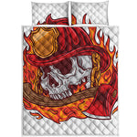 Flaming Firefighter Skull Print Quilt Bed Set