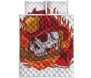 Flaming Firefighter Skull Print Quilt Bed Set