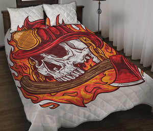 Flaming Firefighter Skull Print Quilt Bed Set