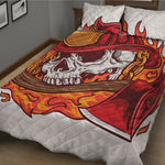 Flaming Firefighter Skull Print Quilt Bed Set