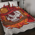 Flaming Firefighter Skull Print Quilt Bed Set