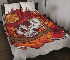 Flaming Firefighter Skull Print Quilt Bed Set